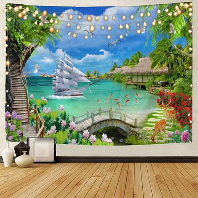 Beautiful wooden ladder waterfall scenery tapestry hanging cloth background cloth decorative cloth hanging cloth