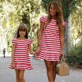 Mommy and Me Dresses Graphic Striped Sports Outdoor Ruched Red Short Sleeve Above Knee T Shirt Dress Tee Dress Active Matching Outfits
