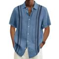 Men's Cotton Linen Shirt Casual Shirt Summer Shirt Beach Shirt Blue Green Khaki Short Sleeves Stripes Turndown Summer Hawaiian Holiday Clothing Apparel Front Pocket
