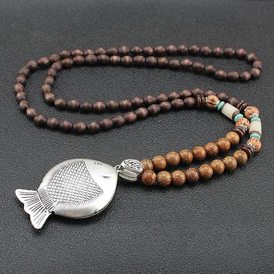 1PC Pendant Necklace Beaded Necklace For Men's Women's Street Gift Daily Wooden Acrylic Retro Buddha