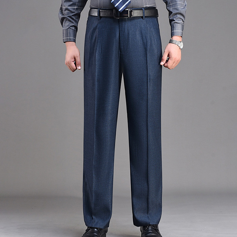 Men's Dress Pants Trousers Chinos Pleated Pants Pocket Straight Leg Plain Breathable Soft Wedding Office Business Chic Modern Classic Gray Green Black High Waist Micro-elastic