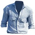 Men's Cotton Linen Shirt Summer Shirt Beach Shirt White Blue Khaki Long Sleeve Plain Lapel Spring Summer Casual Daily Clothing Apparel Front Pocket