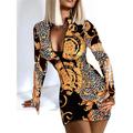 Women's Winter Dress Sheath Dress Print Dress Leopard Plaid Zipper V Neck Mini Dress Sexy Date Long Sleeve Fall Winter