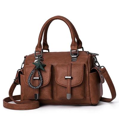 Women's Blue Faux Leather Handbag – Stylish Large Capacity Shoulder Bag with Pockets for Work Travel