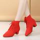 Women's Modern Shoes Practice Trainning Dance Shoes Performance Training Heel Cuban Heel Round Toe Lace-up Adults' Black Red
