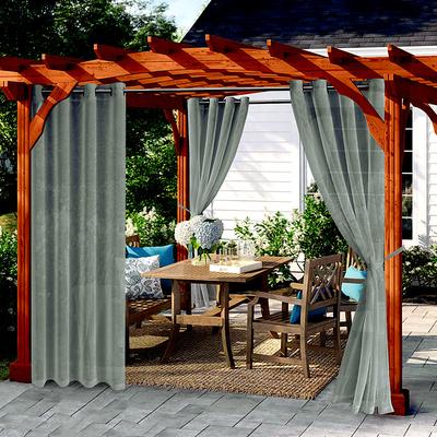 Waterproof Semi Sheer Curtains White Indoor Outdoor for Wedding Patio Grommet Curtain for Wedding Bedroom, Living Room, Porch, Pergola, Cabana, 1 Panel