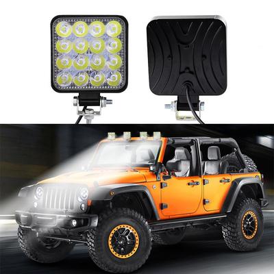 1pcs/2pcs Car Light Bulbs 48 W 16 LED Worklight Offroad Work Lights Modified Headlight Engineering Spotlights Auto Parts Accessories For Truck Tractor