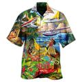 Men's Shirt Summer Hawaiian Shirt Graphic Prints Airplane Hula Girls Turndown Blue Casual Holiday Short Sleeve Button-Down Print Clothing Apparel Tropical Fashion Hawaiian Soft