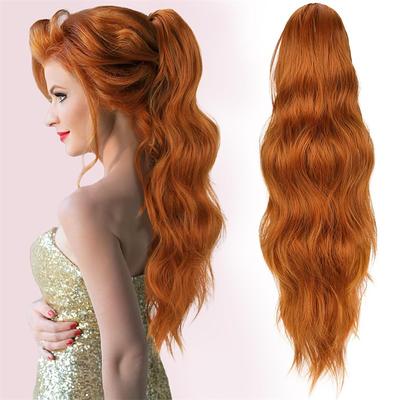 Ponytail Extension Claw Clip in Pony Tails Hair Extensions Fluffy Natural Synthetic Wavy Secret Ponytail Hairpiece 22 Inch Dirty Blonde mix Highlight Blonde for Women Daily Use party