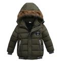 Kids Boys' Down Coat Winter Hoodie Jacket Faux Fur Trim Long Sleeve Green Blue Black Plain Parka 3-6 Years