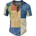 Striped Mens 3D Shirt Casual Multicolored Summer Cotton Men'S Waffle Henley Graphic Plaid Block Clothing Apparel 3D Print Outdoor Daily Short Sleeve Button Fashion Designer