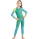 Girl's Color Clash One-piece Swimsuit, Stretchy Long Sleeve Surfing Suit, Kid's Swimwear For Summer Beach Vacation