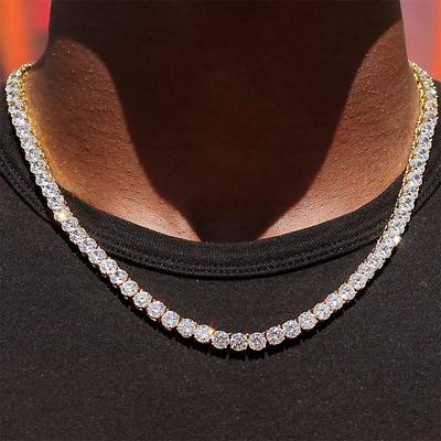 Men's 1PC Cuff Links Chain Necklace Long Necklace Party Evening Masquerade Tennis Chain Pave Punk Blinging Silver Golden