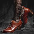 Women's Heels Pumps Sandals Brogue Mary Jane Heel Sandals Party Outdoor Daily Color Block High Heel Chunky Heel Round Toe Elegant Bohemia Vacation Leather Lace-up Dark Brown Brown