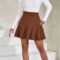 Women's Skirt A Line Mini High Waist Skirts Ruched Solid Colored Street Daily Spring Summer Corduroy Elegant Fashion Casual Black Brown Beige