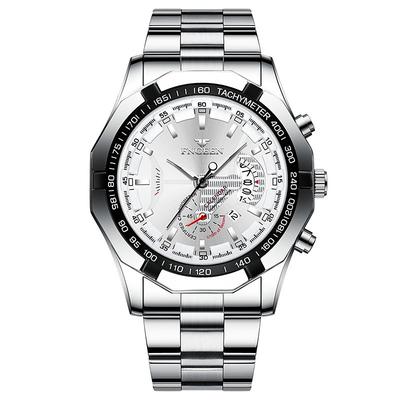 FNGEEN Men Quartz Watch Luxury Large Dial Fashion Wristwatch Luminous Calendar Waterproof Stainless Steel Strap Watch Father's Day Gifts