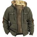 Men's Full Zip Hoodie Hoodie Jacket Fuzzy Sherpa Army Green Brown Khaki Hooded Color Block Pocket Sports Outdoor Daily Holiday Vintage Cool Casual Fall Winter Clothing Apparel Hoodies Sweatshirts