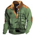 Sailboat And Compass Mens Graphic Hoodie Ship Nautical Daily Casual Vintage Retro 3D Print Sweatshirt Sports Outdoor Holiday Vacation Sweatshirts Black Blue Green Stand Collar Cotton