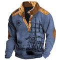 Sailboat And Compass Mens Graphic Hoodie Ship Nautical Daily Casual Vintage Retro 3D Print Sweatshirt Sports Outdoor Holiday Vacation Sweatshirts Black Blue Green Stand Collar Cotton