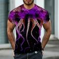 Octopus T-Shirt Mens 3D Shirt Casual Purple Summer Cotton Men'S Tee Graphic Crew Neck Black White Green Blue Red 3D Print Daily Sports Short Sleeve Clothing Apparel