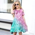 Kids Little Girls' Dress Mermaid princess party Color A Line Dress Daily Holiday Vacation Print Green Purple Pink Short Sleeve Casual Cute Sweet Dresses Spring Summer Regular Fit 3-12 Years