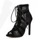 Women's Black Lace-Up Mesh Stiletto Ankle Boots - Elegant Open-Toe Heels for Parties and Evening Wear