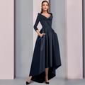 A-Line Mother of the Bride Dress Wedding Guest Elegant High Low Sweet Spaghetti Strap Asymmetrical Tea Length Satin 3/4 Length Sleeve with Pleats 2024