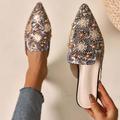 Women's Flats Mules Loafers Bling Bling Shoes Outdoor Slippers Sparkling Shoes Outdoor Beach Summer Rhinestone Flat Heel Pointed Toe Elegant Casual PU Loafer Red Blue Beige