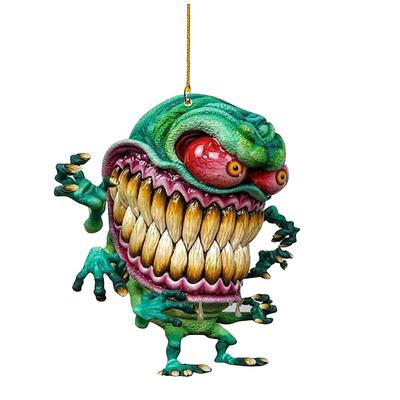 2PCS Cartoon Big Mouth Monster Car Pendant Acrylic Flat Doll Model Home Decor Rat Fink Crazy Mouse Driving Statue Halloween Car Accessories