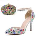 Shoes And Bags Matching Sets Wedding Shoes for Bride Bridesmaid Women Closed Toe Pointed Toe Silver Blue Green Colorful PU Pumps With Rhinestone Crystal Stiletto Wedding Party Valentine's Day