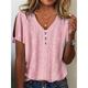 Women's T shirt Tee Henley Shirt Blouse Plain Casual Button Cut Out Pink Short Sleeve Basic V Neck