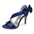 Women's Wedding Shoes Plus Size Bridal Shoes Bowknot Ribbon Tie Open Toe Elegant Satin Magic Tape Silver Black White