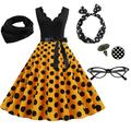 Women's A-Line Rockabilly Dress Polka Dots Swing Dress Flare Dress with Accessories Set 1950s 60s Retro Vintage with Headband Scarf Earrings Cat Eye Glasses 5PCS For Vintage Swing Party Dress