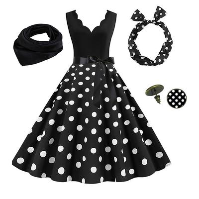 Women's A-Line Rockabilly Dress Polka Dots Swing Dress Flare Dress with Accessories Set 1950s 60s Retro Vintage with Headband Scarf Earrings For Vintage Swing Party Dress