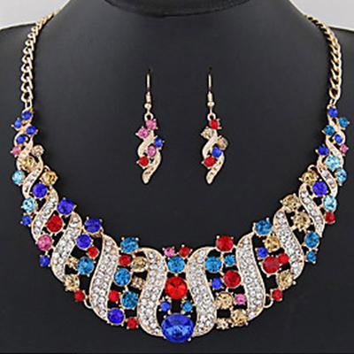 1 set Necklace Earrings For Ladies Diamond Wedding Party / Evening Diamond Alloy Geometrical Tennis Chain Precious Black Red Blue Champagne