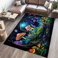 Floral Mushrooms Floor Mat Rug Area Rug Black Carpet Illusion Flannel Rugs Ultra Soft Non-Slip Rug for Room Deco