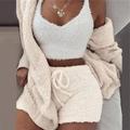 Women's Fleece Loungewear Sets 3 Pieces Fluffy Fuzzy Warm Pajama Pure Color Sport Plush Casual Home Daily Bed Cotton Blend Breathable V Wire Long Sleeve Shorts Elastic Waist Fall Winter Pink Purple