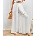 Women's Culottes Wide Leg Wide Leg Chinos Solid Color Maillard Side Pockets Baggy Full Length Micro-elastic Mid Waist Fashion Work Casual Black White S M Summer Spring Fall