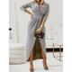 Women's Black Dress Party Dress Formal Dress Ruched Split V Neck Long Sleeve Birthday Silver Black Spring Winter