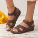 Women's Sandals Wedge Heels Platform Sandals Plus Size Outdoor Beach Solid Color Summer Wedge Heel Elegant Casual Minimalism Faux Leather Magic Tape Black Blue Brown