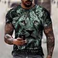 Face Street Mens 3D Shirt Casual Green Summer Cotton Men'S Tee Graphic Animal Lion Crew Neck 3D Print Plus Size Daily Short Sleeve Clothing Apparel Designer Basic Slim Fit