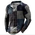 Color Block Plaid / Check Men's Casual 3D Print Zip Polo Outdoor Casual Daily Streetwear Polyester Long Sleeve Turndown Zip Polo Shirts Blue Brown Fall Winter S M L Micro-elastic Lapel Polo