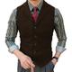 Men's Tweed Casual Business Vests Lightweight Waistcoat Solid Color Tailored Fit Notch Single Breasted Five-buttons Silver Black Red 2024