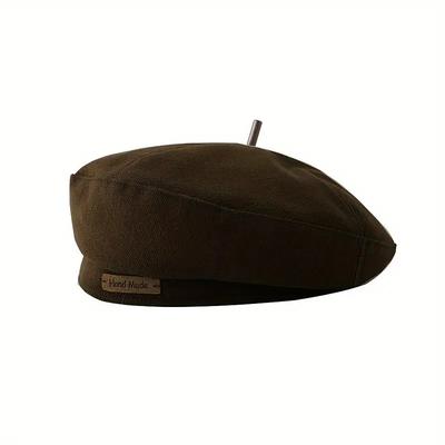 1pc Trendy Casual Brown British Beret With Letter Patched For Women Autumn Winter Painter Fedora Hat