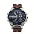 Men's Watch Fashion Casual Large Dial Dual Time Zone Belt Men's Wrist Watch