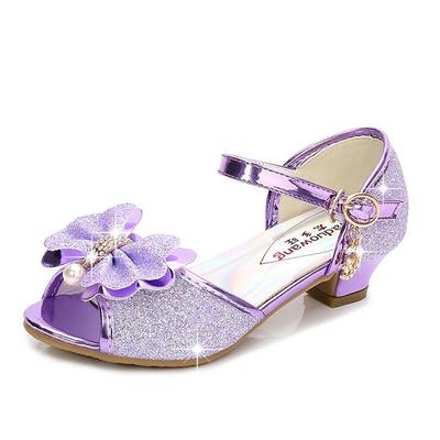 Girls' Blue Glitter Princess Shoes with Bow and Pearl Charm – Sparkly Low Heel Sandals for Parties, Weddings, and Dress-Up