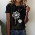 Women's T shirt Tee 100% Cotton Black White Yellow Butterfly Dandelion Print Short Sleeve Casual Holiday Basic Round Neck Regular Floral Painting S