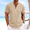 Men's Shirt Guayabera Shirt Linen Shirt Popover Shirt Summer Shirt Beach Shirt White Navy Blue Blue Short Sleeve Plain Collar Summer Casual Daily Clothing Apparel