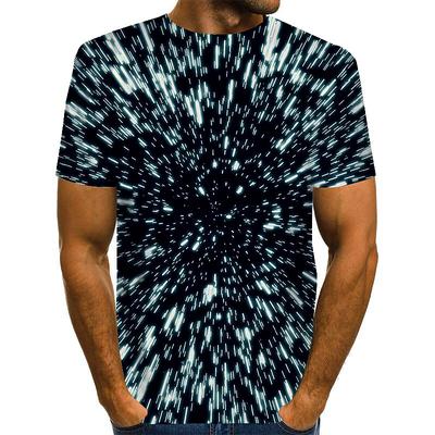Men's Shirt T shirt Tee Graphic Optical Illusion Round Neck Black 3D Print Plus Size Daily Short Sleeve Print Clothing Apparel Exaggerated Basic