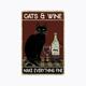 1pc Retro Metal Tin Sign Cat Wine Tin Sign Vintage Kitchen Signs Wall Decor, Painting Wall Hanging for Home Decor Wall Art Metal Tin Sign 20x30cm/8''x12''